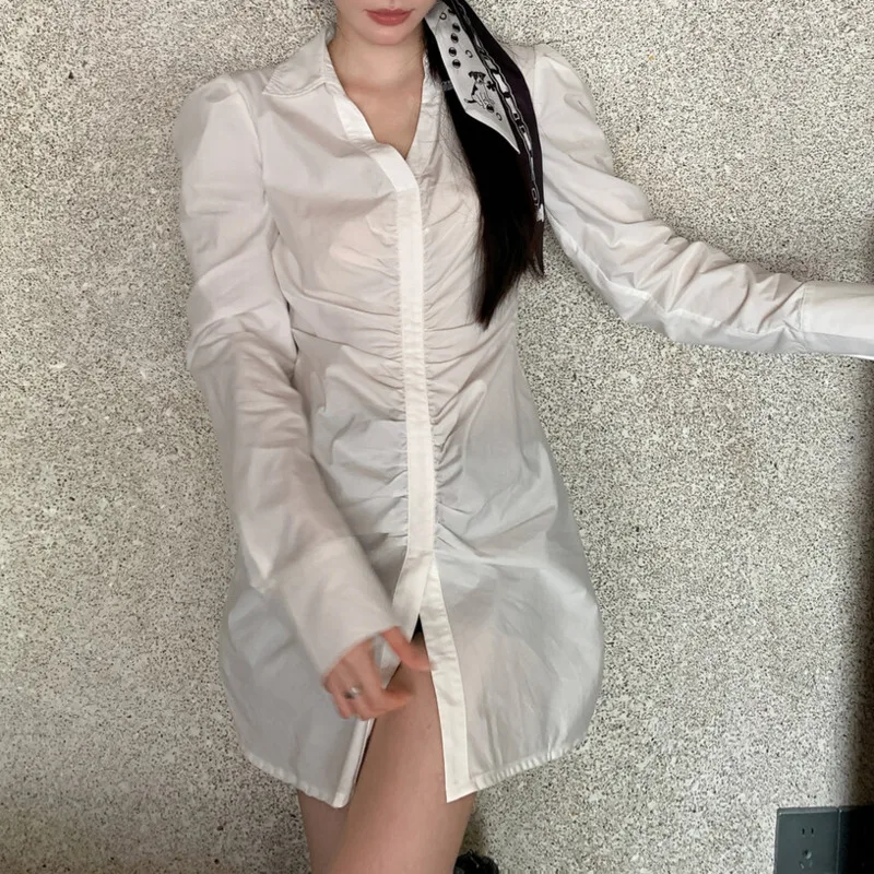 KWTX 여성 셔츠 드레스 벨트 허리 주름 라펠 우아하고 세련된 캐주얼 파티 봄 여름 2025 편안한 미니멀리스트 럭셔리