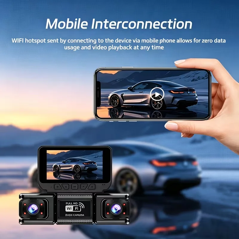 Four-Channel Panoramic Dashcam with Built-in Wi-Fi, Infrared Night Vision, Gravity-Sensing Recording Lock, Motion Detection, Parking Monitoring and Loop Recording