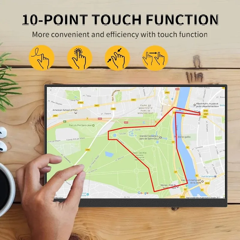 HGFRTEE 16inch Touch Portable Monitor 16:10 96%sRGB 350Cd/m² Second Screen For Laptop With Holder Stand Type-C HDMI-Compatible