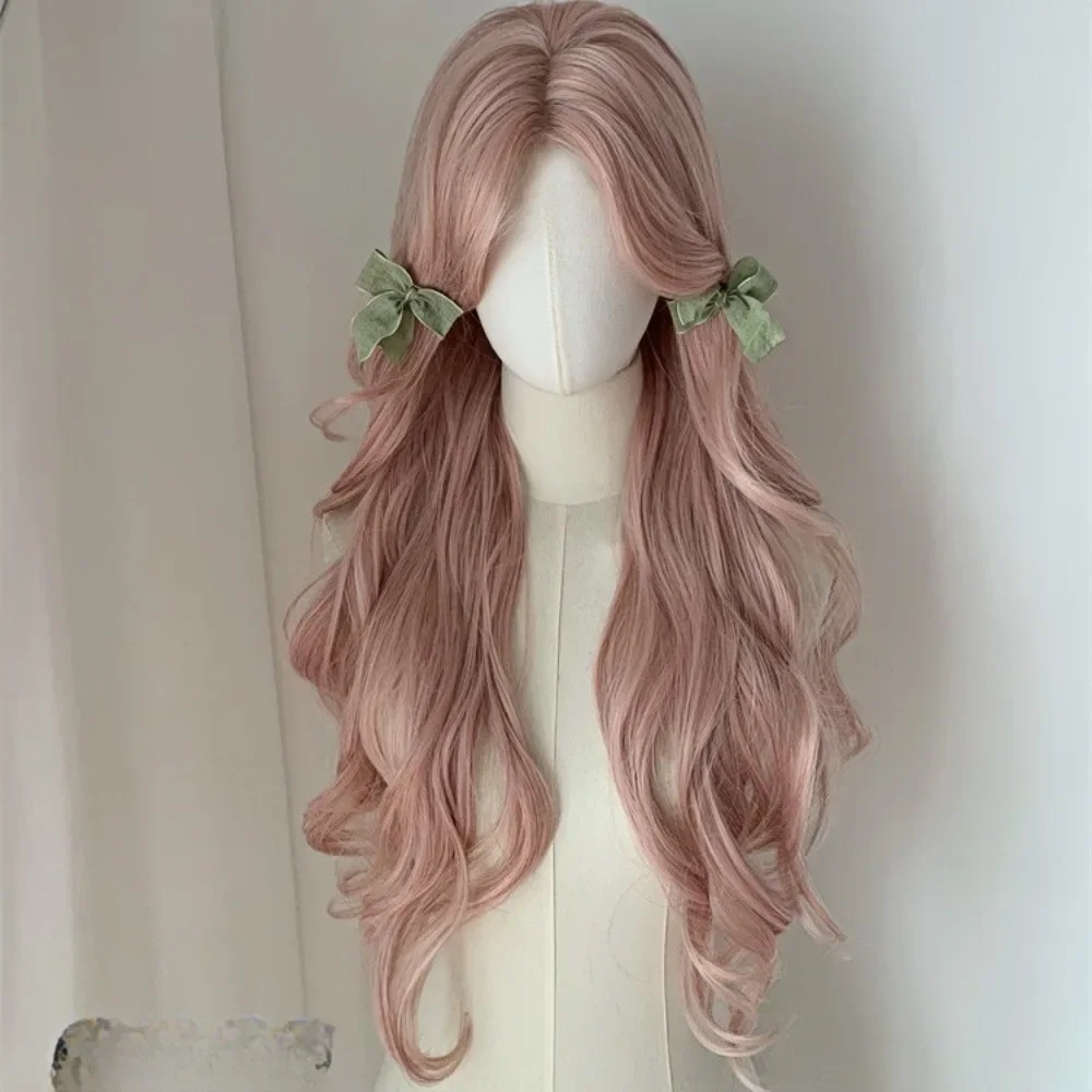 

Summer net red with sweet fashion high quality breathable headgear | pink purple medium large wave long curly hair synthetic wig