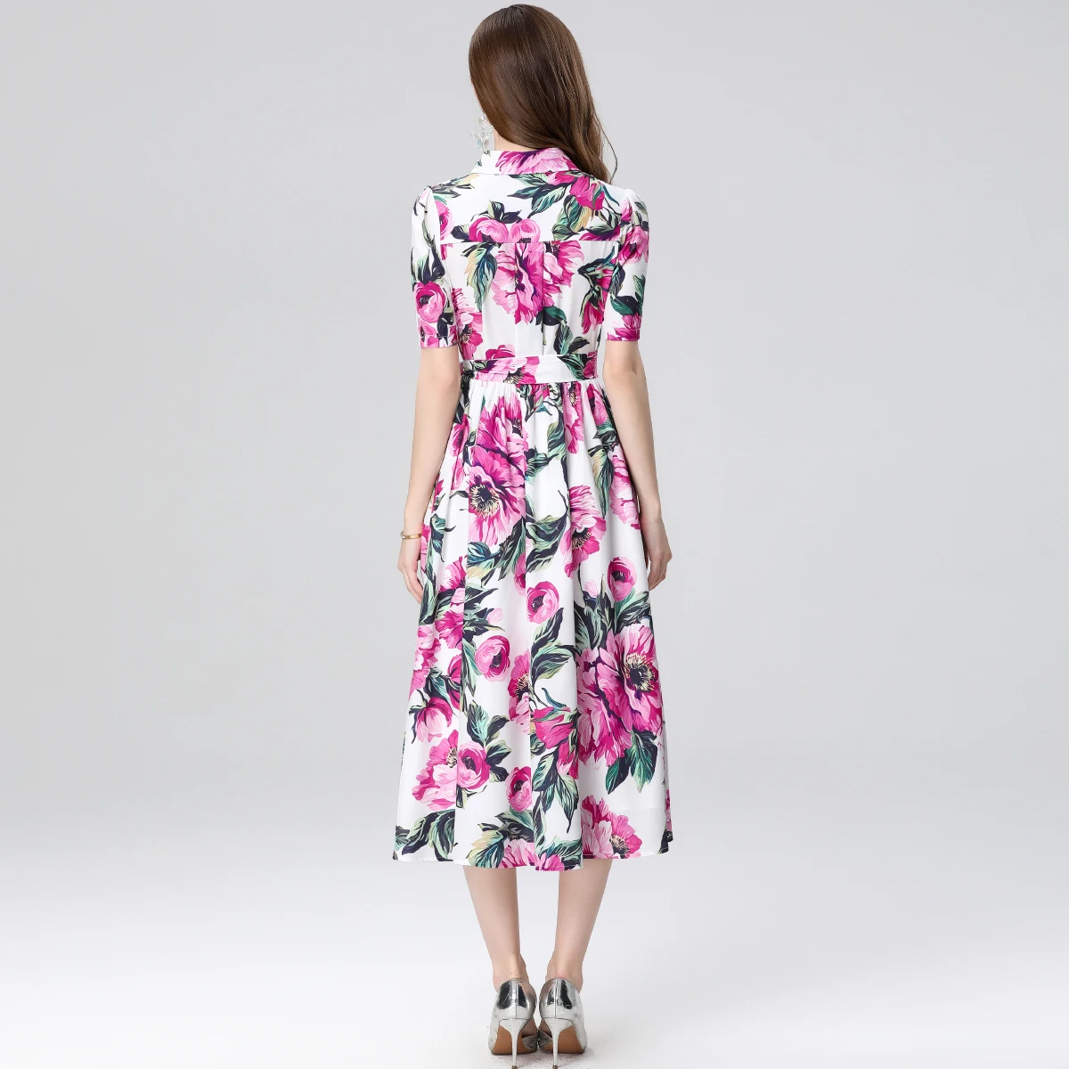 Vestidos para mulheres novo verão manga curta turn down collar vestido feminino impressão rendas vestido feminino vestidos de verano mujer q400