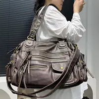 Y2K Hot Girl Single Shoulder Crossbody Bag Vintage Washed Leather Motorcycle Bag Large Capacity Multi Pocket Bag - Image 3