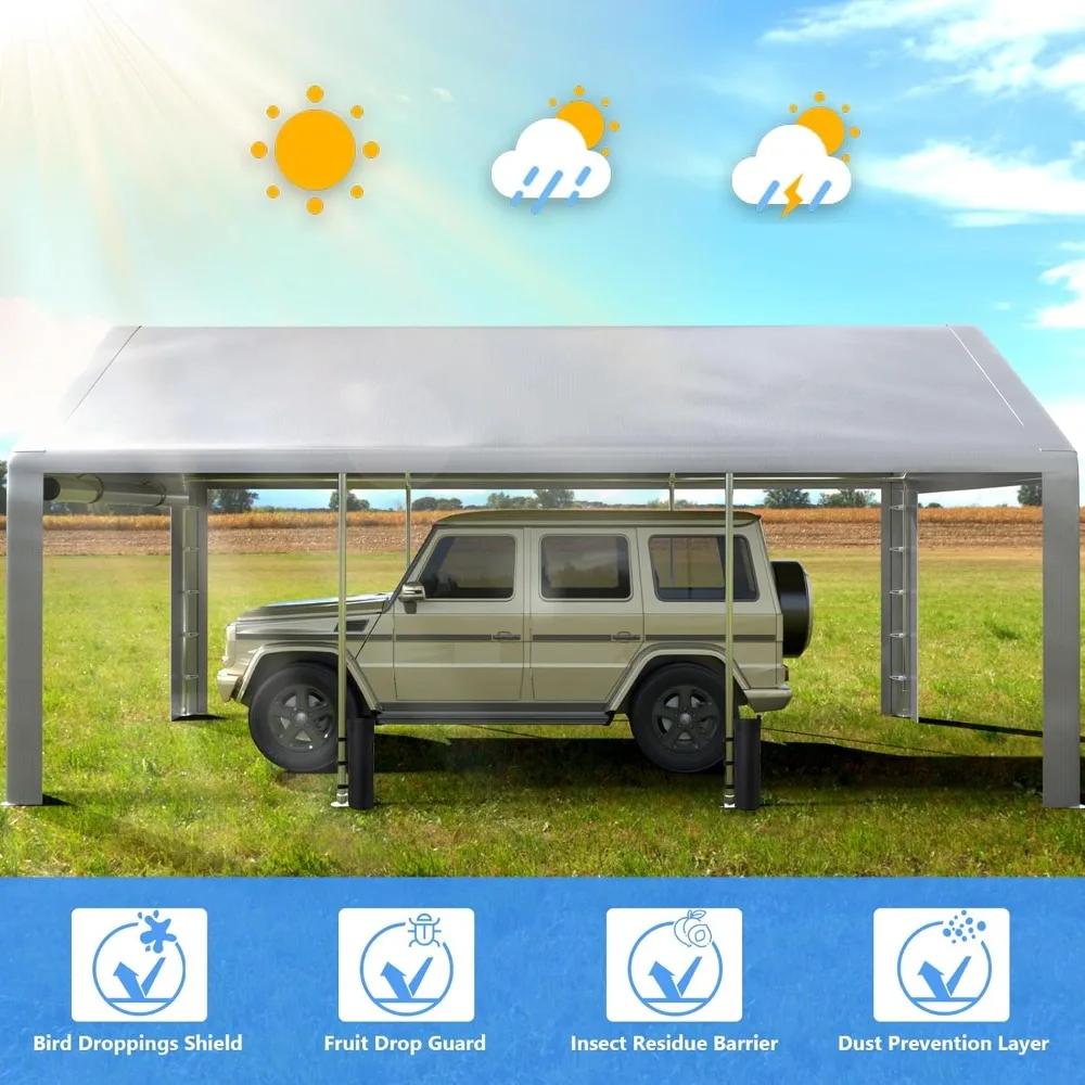 

Carport 13x21ft сверхмощный большой навес для хранения на открытом воздухе с закатанными окнами, портативный гараж со съемными боковыми стенками и дверцами, автомобиль C