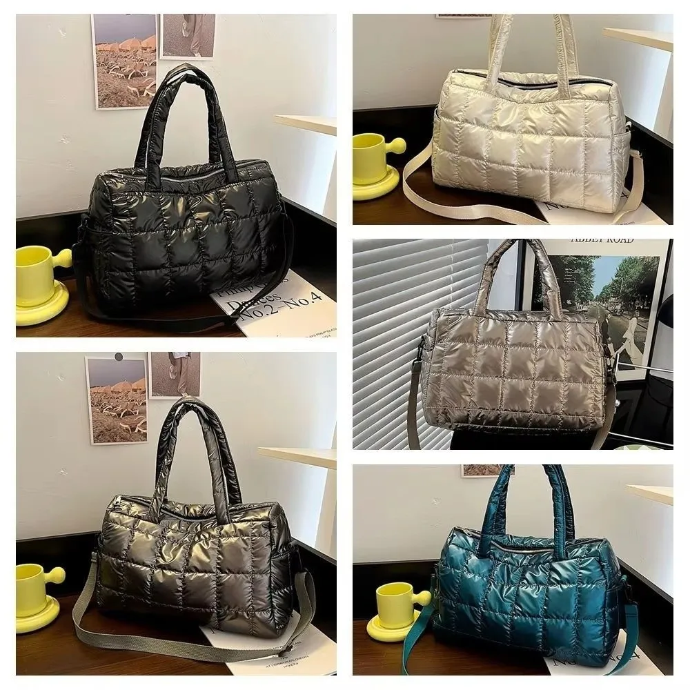 

Повседневные пушистые стеганые сумки-тоут из пуха, однотонные, большой вместимости, зимние