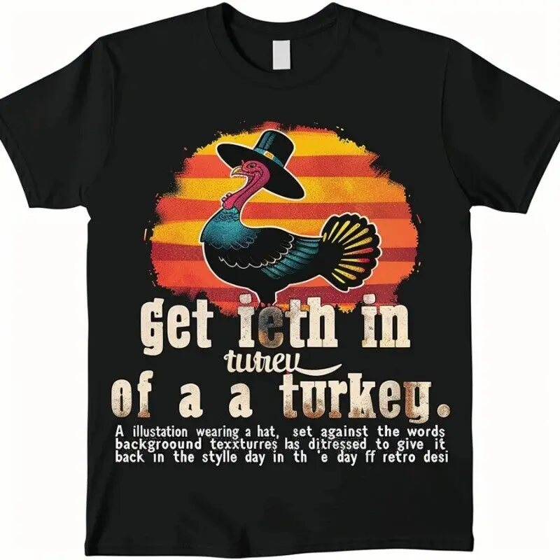 

Vintage Retro Turkey Sunset Graphic Black T Shirt Get in My Belly Tee Classic