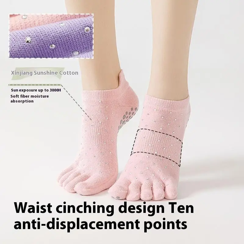 

Новые женские нескользящие хлопковые носки, домашние спортивные носки, тонкие влагоотводящие носки для йоги/пилатеса, декоративные тапочки со стразами