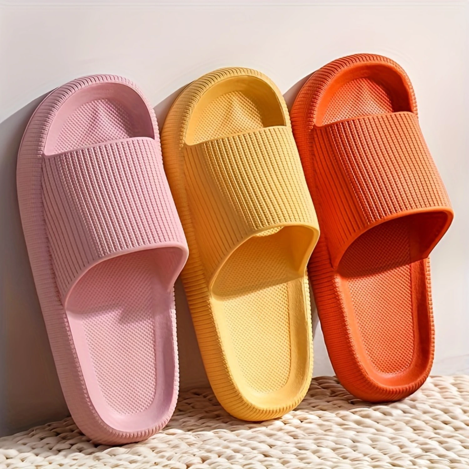 Men's Open Toe Breathable Slippers, Non Slip Bathroom Slides, Indoor Footwear