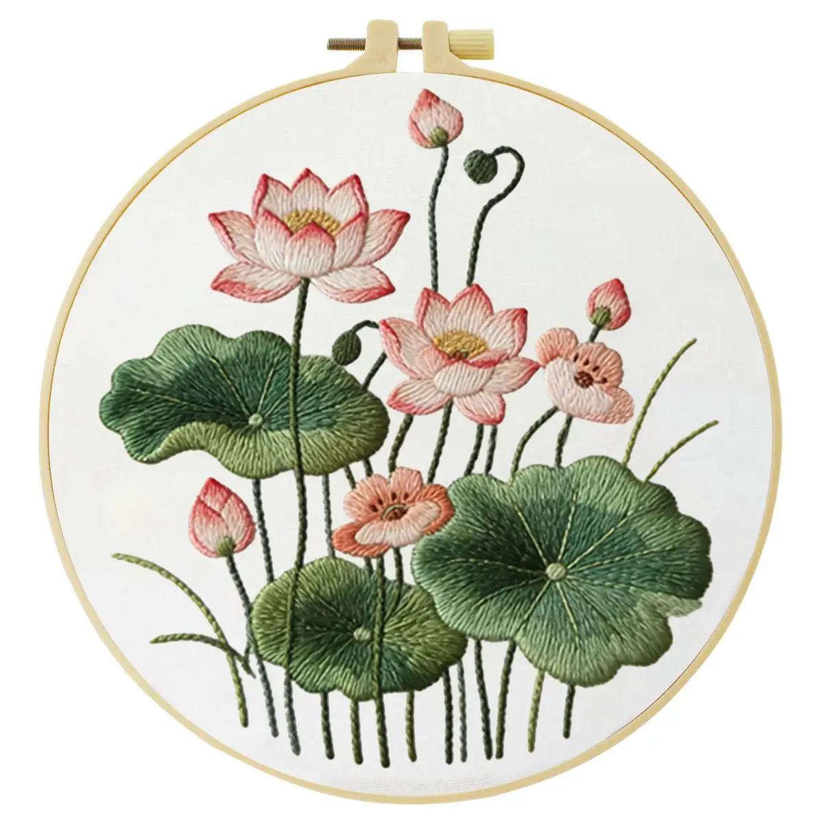 1 Stück 20X20CM/15X15CM 7,87/6,3 Zoll Lotus-Stickerei-Starter-Kit DIY-Kit DIY-Stickerei-Set Handarbeiten Malerei Nähen Kunst – Detail 2