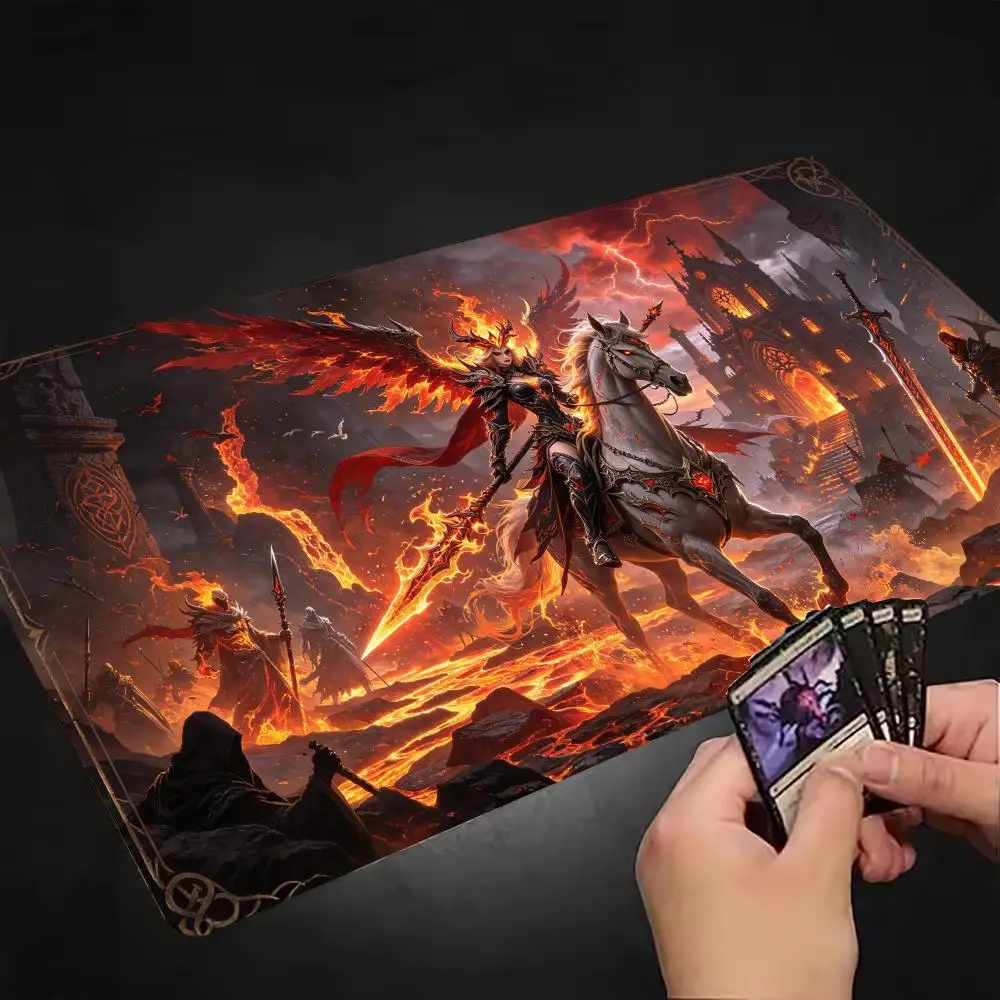 Fire Knight Castle Battle Table Mat Large Size Smooth Cloth Surface Non Slip Rubber Base For Office