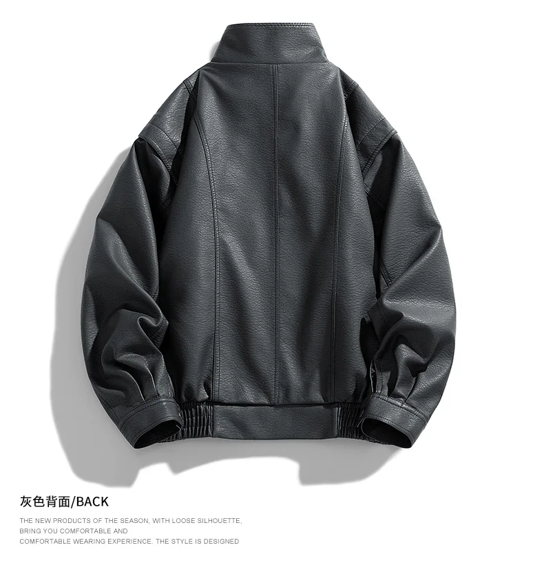 Vestes en cuir à col carré pour hommes, bouton en métal, fermeture éclair, poche profonde, coupe-vent, combinaison de vélo