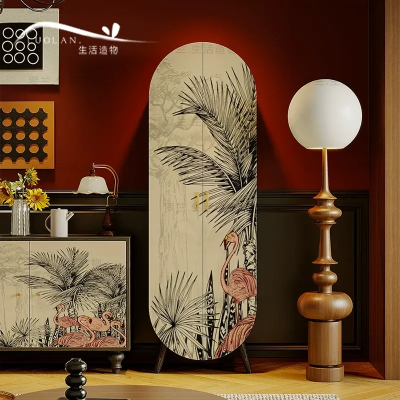 Flamingo Wine Cabinet Solid Wood Corner Storage Decorative Cabinet for Living Room Bedroom Household Integrated Storage Unit