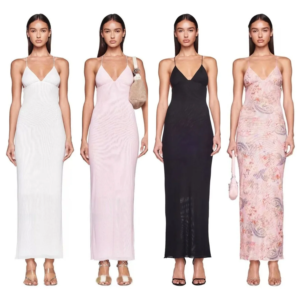 

Сексуальное и стильное женское платье с уникальным растительным узором пейсли, дышащее, с тонкими бретелями, длинное, из полиэфирного волокна