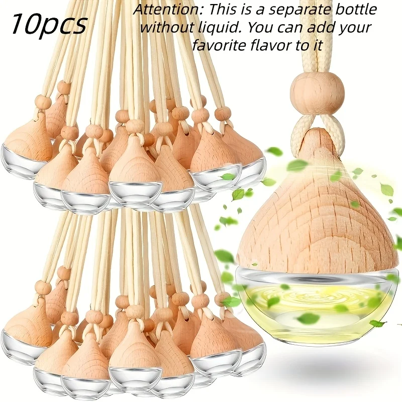 10pcs/Car Essential Oil Hanging Bottle Empty Glass Car Diffuser Bottles Refillable Car Air Freshener Perfume Pendant Aroma
