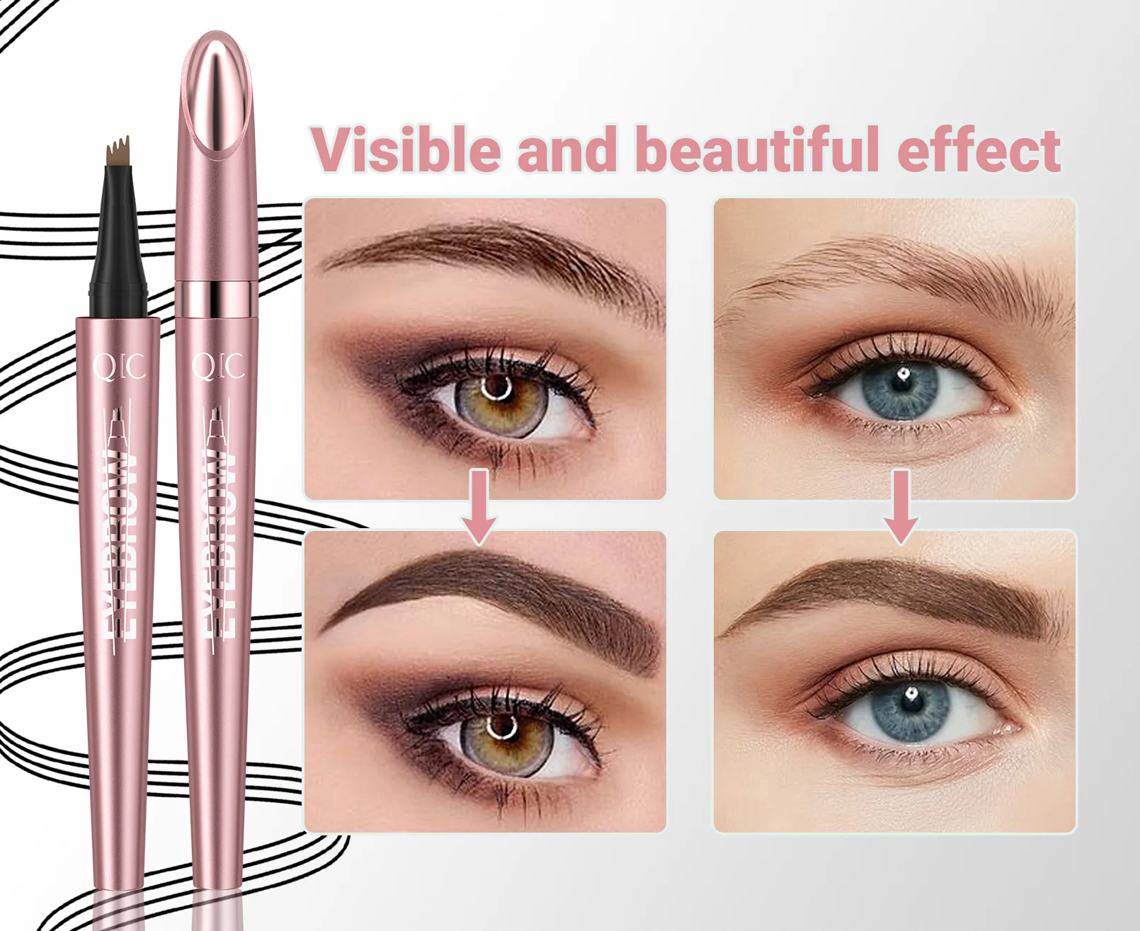 Vier-Klauen-Flüssig-Augenbrauenstift, wasserfest, schweißfest, langanhaltend, 3D Wild Brow Microblading Make-up für Anfänger – Detail 3