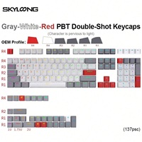 SKYLOONG PBT Keycaps Gray/White/Red Double Shot OEM Profile Character Transmittance Keyboard Accessories