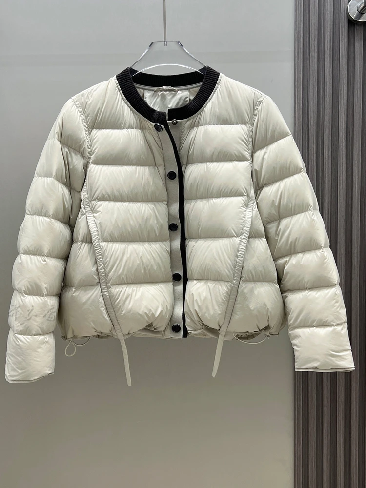 Coreano Sle ort Patchwork lavorato a maglia giù Jaet da donna leggero Du Feather rotondo Ne cappotto dimagrante capispalla alla moda