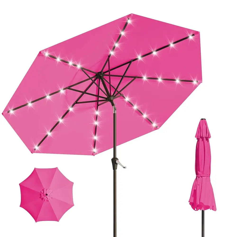 

9Ft Solar Umbrella 32 Led Lighted Patio Umbrella Table Market Umbrella W/Tilt And Crank Outdoor Umbrellas For Garden, Deck,