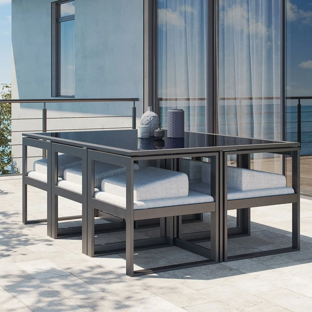 

Водонепроницаемая уличная мебель, алюминиевый садовый обеденный набор, набор для беседы на патио, металлические 6 кресел со столом, набор для бистро в отеле