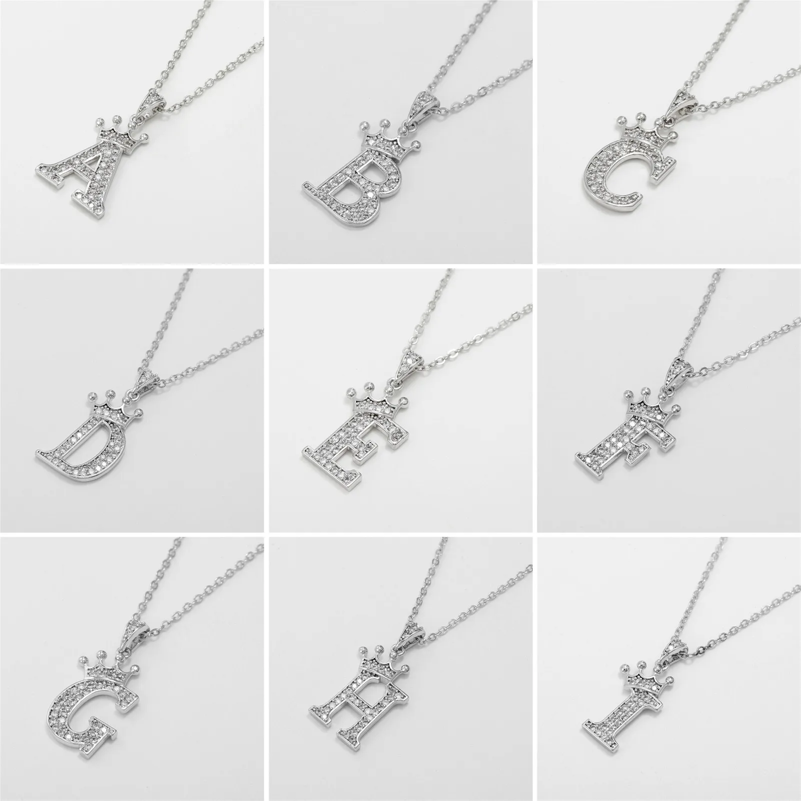 Necklace Crown Cubic Zircon Alphabet Pendants Gold A-Z Letter Pendant Necklace Shinning 26 Initial Collares Jewelry Full Zircon