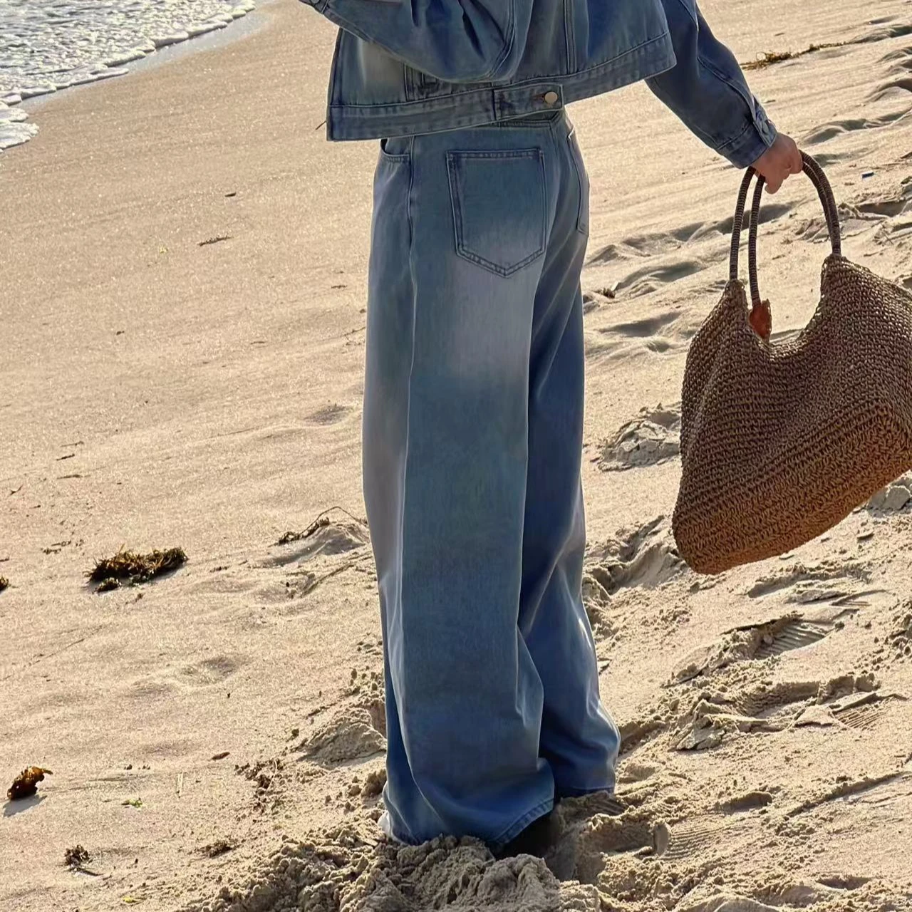 

Тонкие прямые джинсы с высокой талией в американском стиле ретро для женщин, весна и осень, новый стиль, свободные свободные широкие брюки длиной до пола