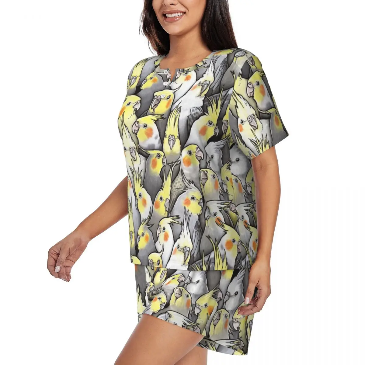 Custom Funny Cockatiels Galore Pajama Sets Women 2 Piece Parrot Birds Short Sleeve Pjs Shorts Sleepwear