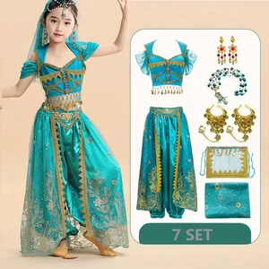 Indian Princess Belly Dance Set für Kinder, Sari Girl, orientalisches Performance -Kostüm, Bollywood -Bühnen -Outfit, Kinder 8 Hauptverkäufe Indianer Kleidung Sari - №1