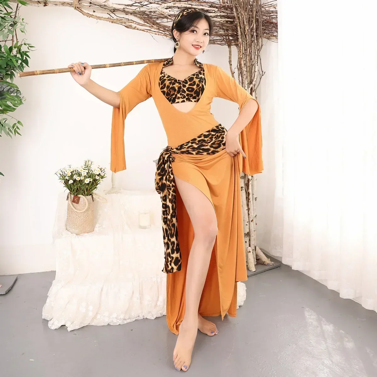 

2021 New Belly Dance Costume Female Performance Costume New Rattan Stick Egyptian Folk custom Saidi Robe Dress Set