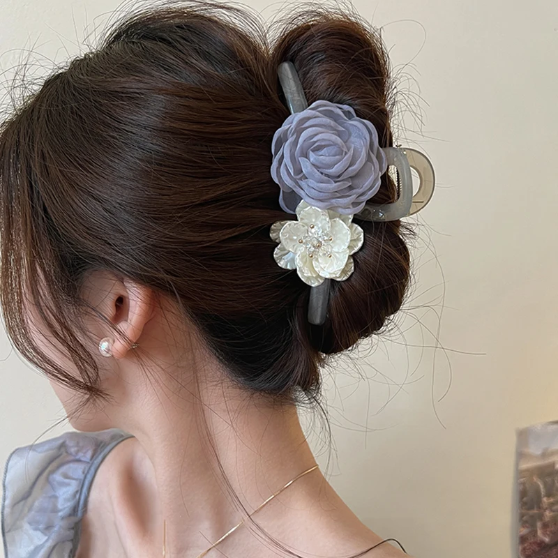 1/2 pezzi fiore conchiglia maglia capelli squalo clip dolce nastro rosa fiore forcine ragazze morsetti per capelli per donne accessori per capelli ragazze