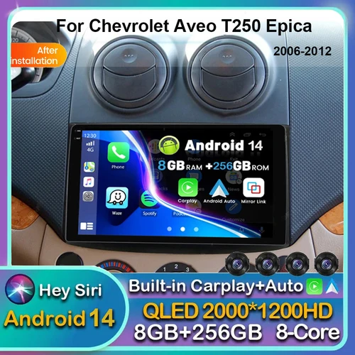 Radio Multimedia con Android 14 para coche, reproductor de vídeo con Carplay, DSP, red 4G, para Chevrolet Aveo T250 2006 - 2012