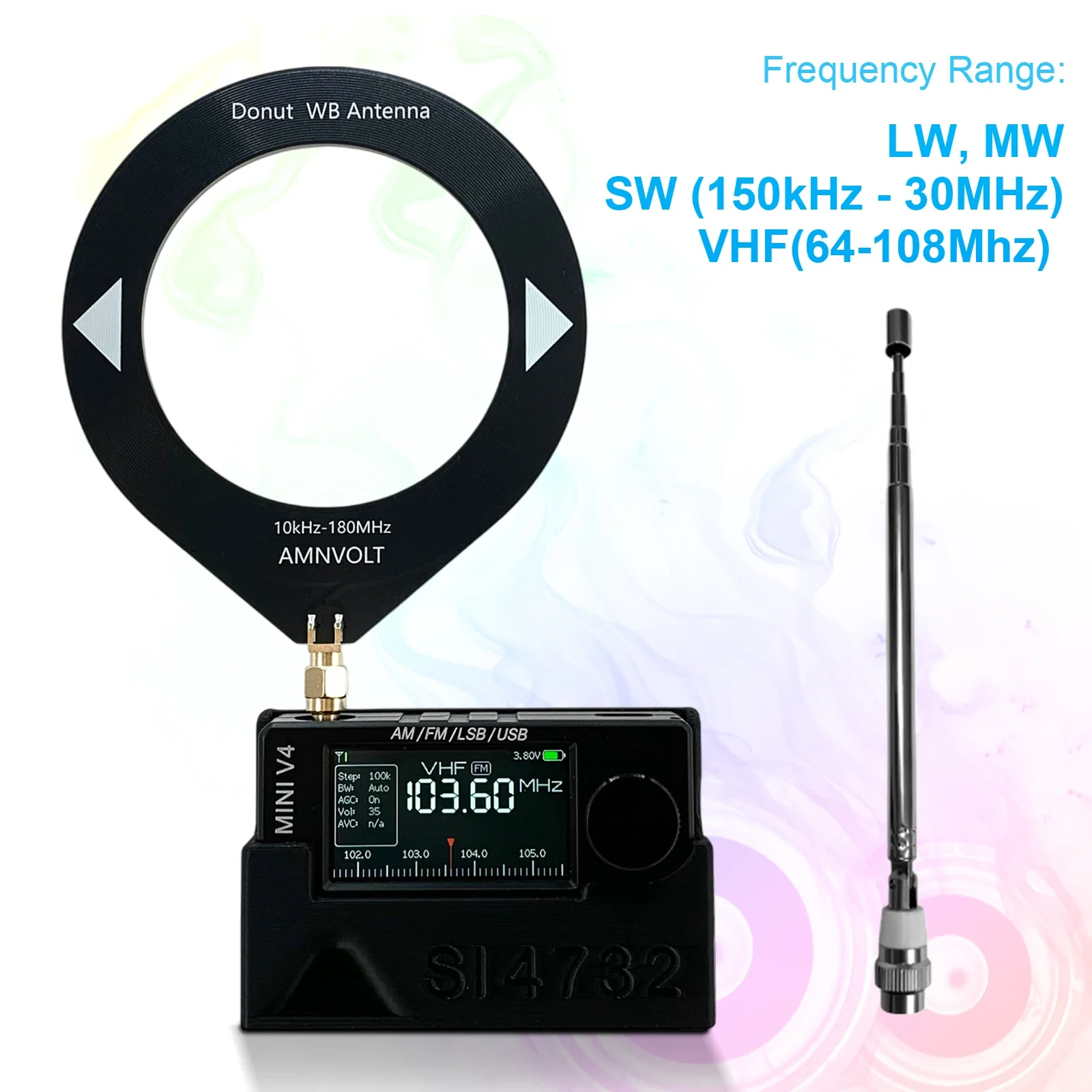 AMNVOLT V4 ATS MINI SI4732 ラジオ 全帯域DSPラジオ FM AM SSB LSB
