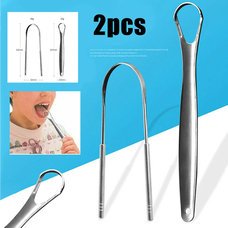 1/2PCS Tongue Scraper Stainless Steel Tongue Cleaner Oral Care Hygiene Scraper