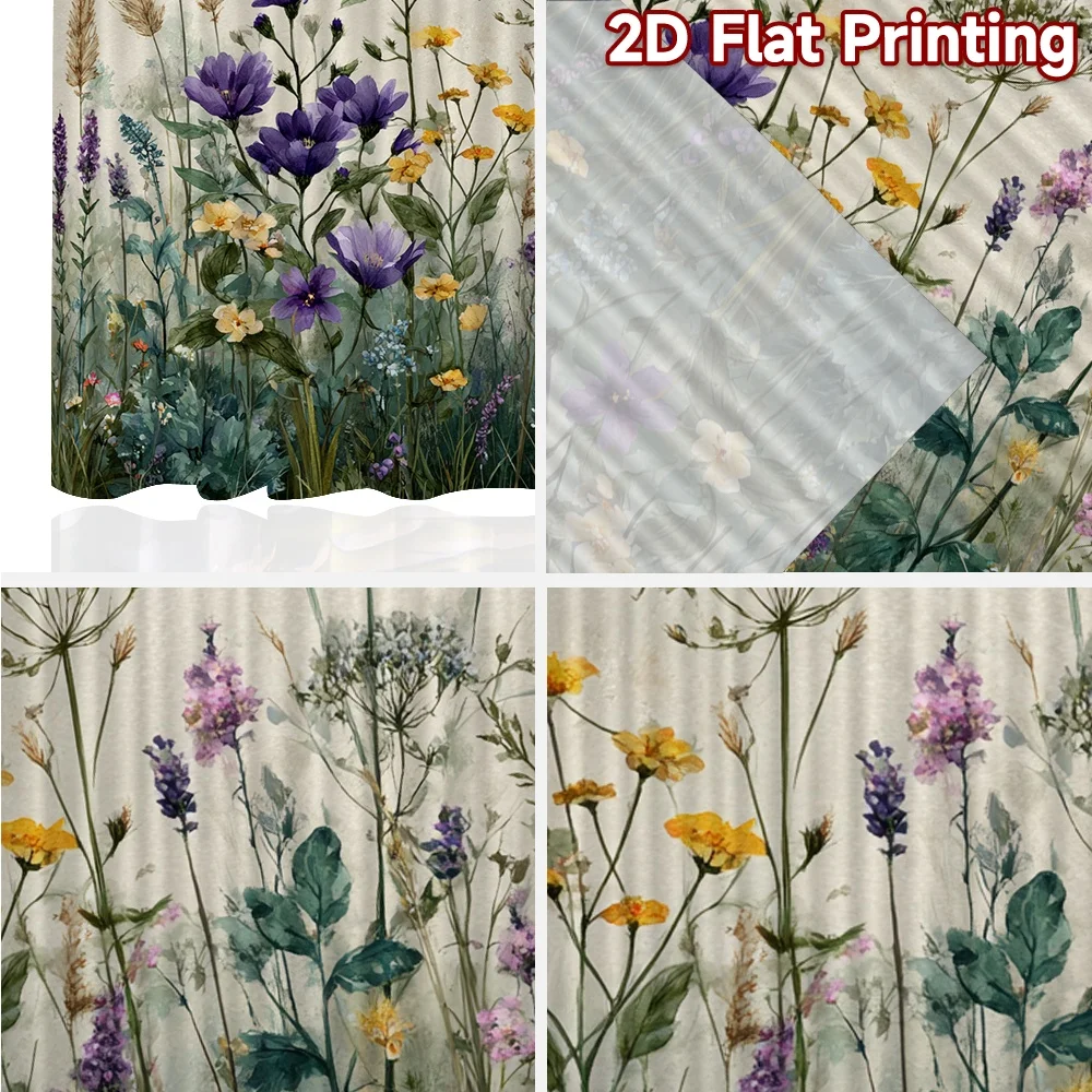 2D FLAT PRINTING 2pcs Curtains (Without Rod) Spring Butterfly Garden(1) Chic Curtain Cloth Polyester Easy Install Curtains