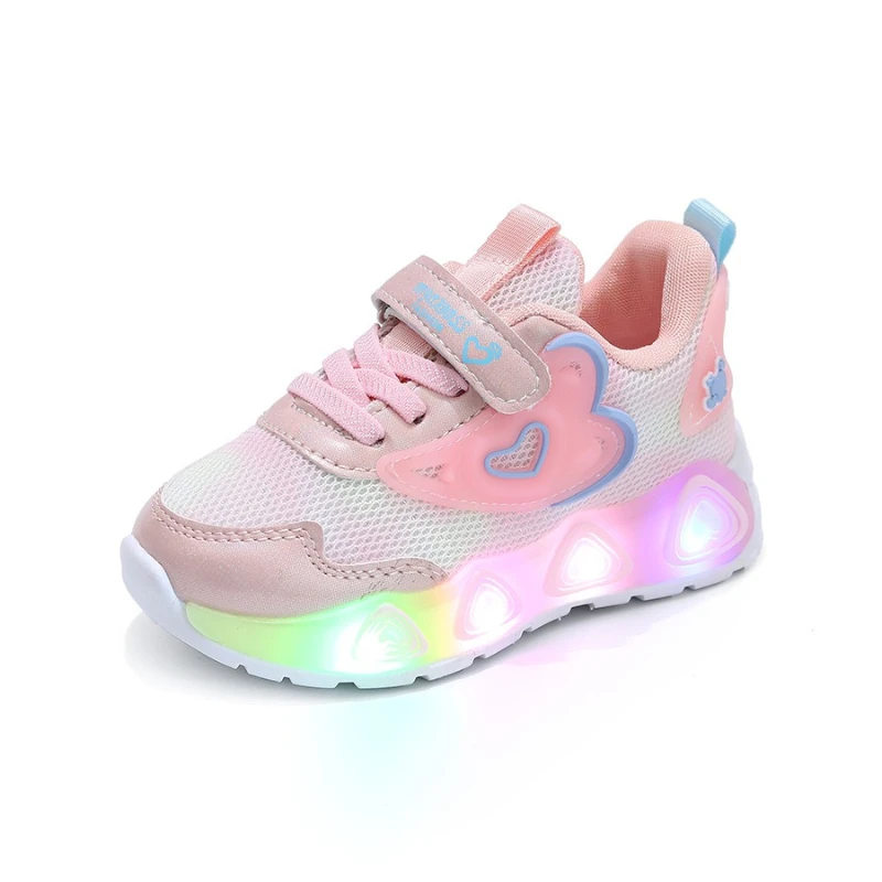 2026 Spring New LED Kids Sports Shoes Comfort Breathable Girls' Mesh Shoes Simple Versatile Boys' Thick Bottom Casual Shoes