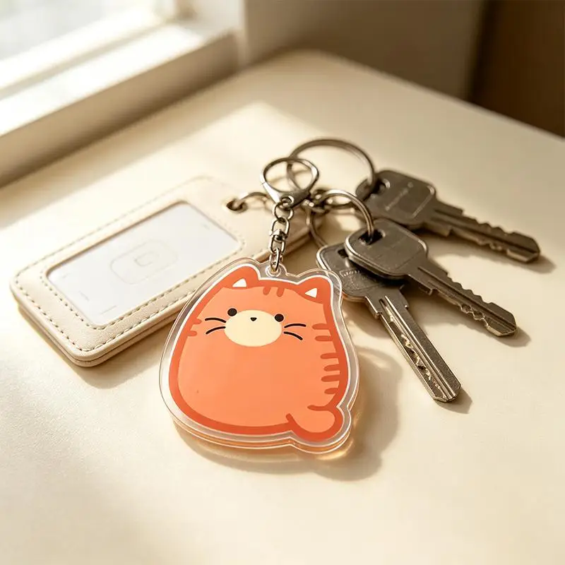 Cute Cat Acrylic Pendant Keychain Durable Scratch Resistant for Friends Housewarming Gift Key Ring Accessories