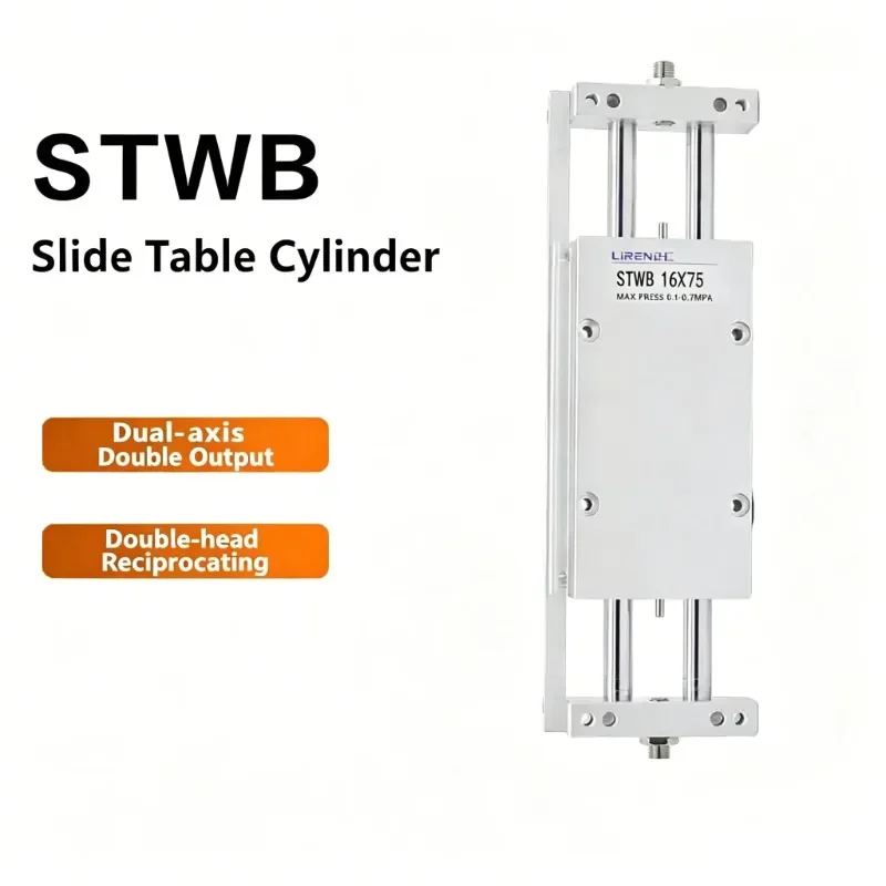 HLH STWB 10/16/20/25/32mm Bore Pneumatic Cylinders 20-200mm Stroke Sliding Table Cylinder Double Rod Double Shaft