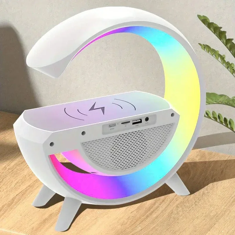 Lampu malam LED cerdas RGB, lampu malam LED cerdas bangun tidur dengan jam Alarm, pengisi daya nirkabel, Speaker Bluetooth untuk dekorasi ruang kamar tidur jam Alarm