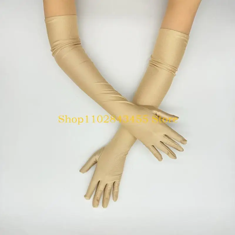 49MC Satined Gloves for Wedding Ceremony Simple Elbow Gloves Formal Occasion Gloves Banquet Long Gloves for 1920s Costume