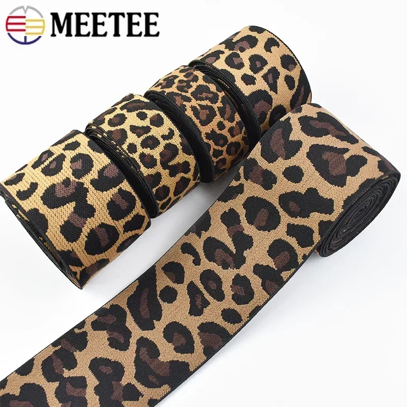 5/10M Meetee 15-50mm Jacquard Elastische Band Luipaardprint Stretch Lint Sportkleding Yoga broek Lente Riem Naaien Accessoires