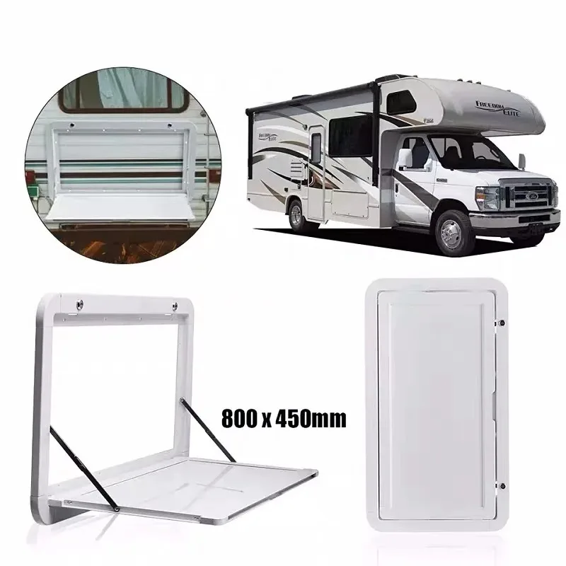 RV Out Folding Table White/Black Trailer-mounted External Dining Table Exterior Side-mounted Folding Motorhome Camping Table