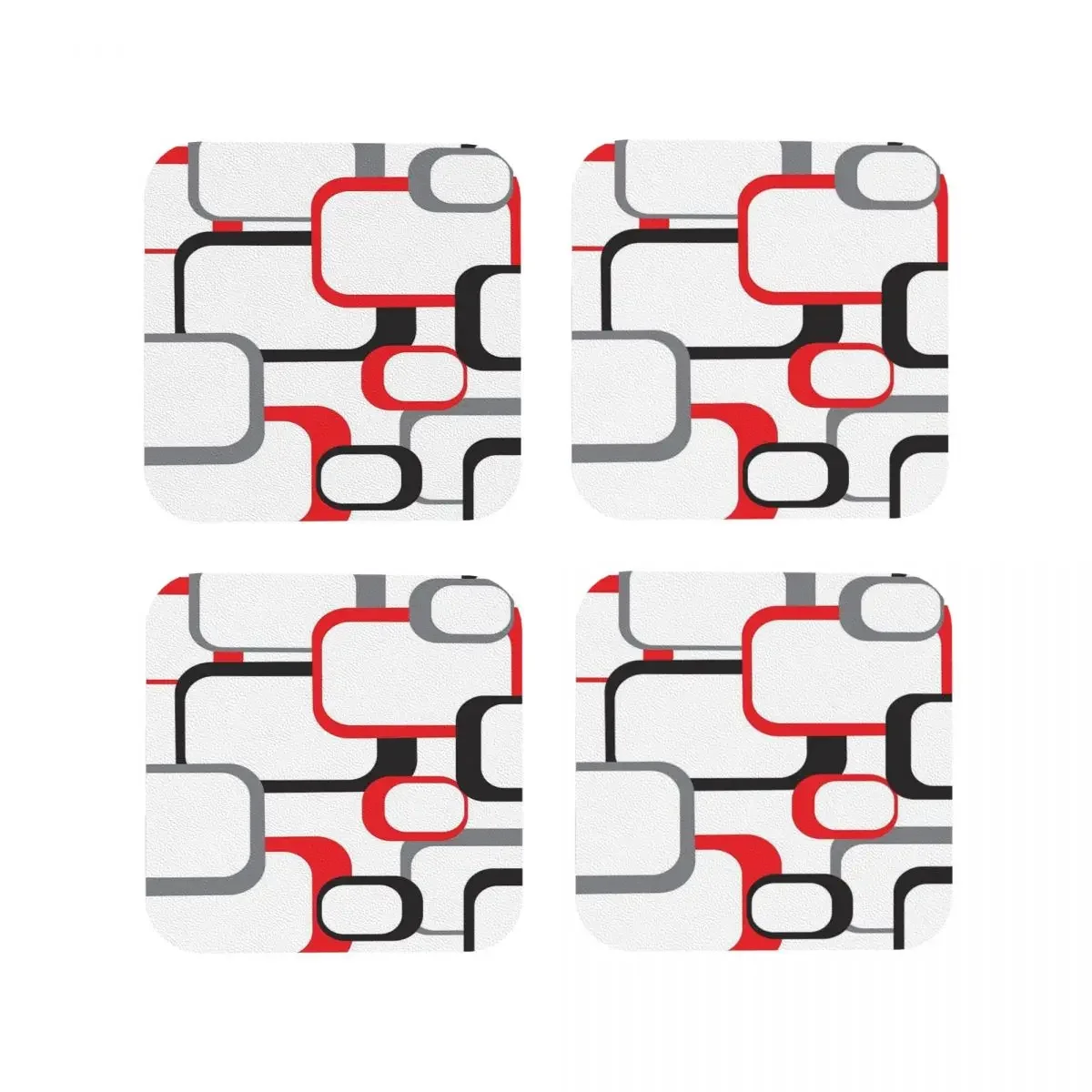 Retro Square Pattern Black Red Gray White Coasters Coffee Mats Leather Placemats Mug Tableware Decoration & Accessories Pads