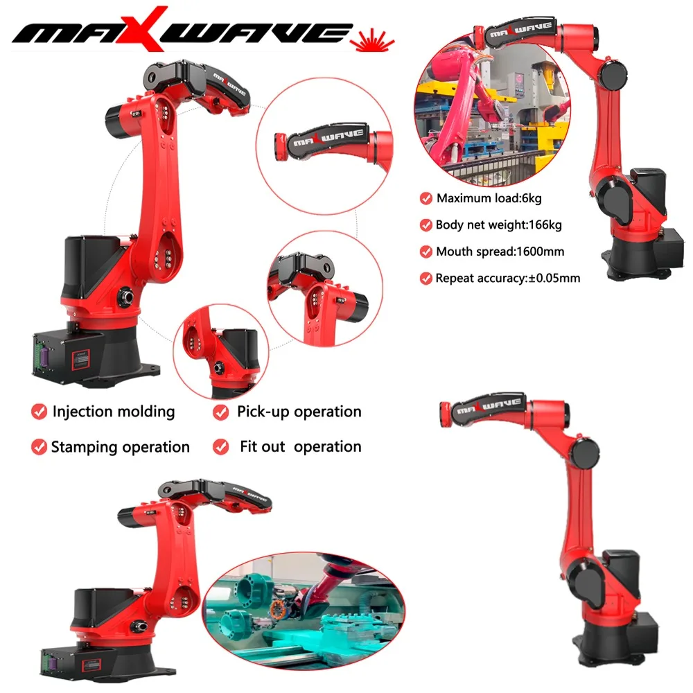 Maxwave High Precision Six Axis Robot 1506 163°/s Arm Speed 6KVA Power For Welding Handling 1600mm Arm Span