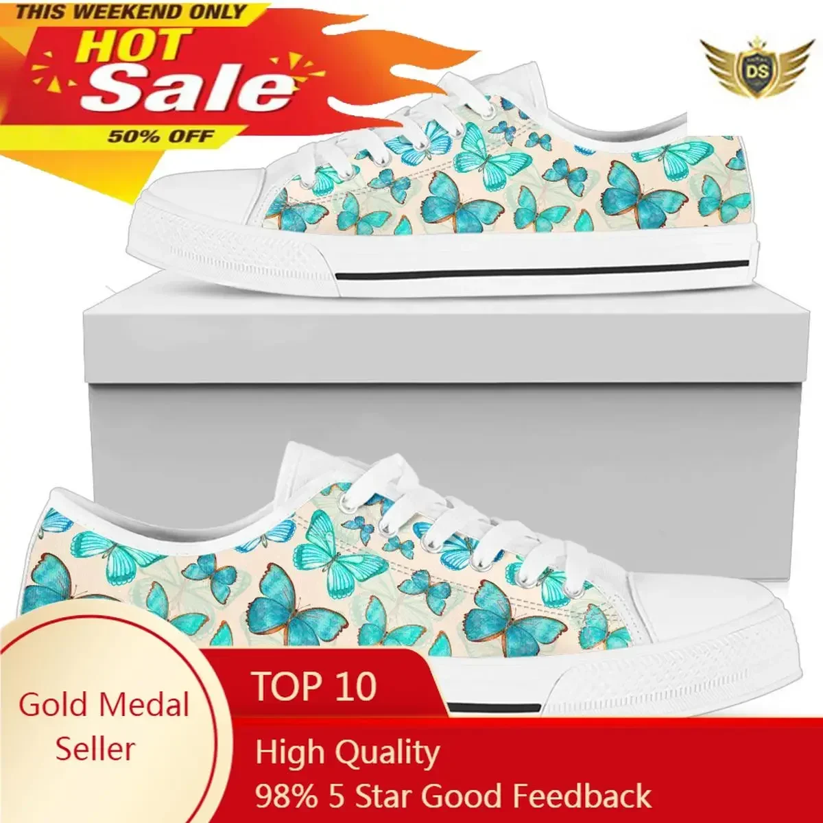 

Women Canvas Sneakers Low Top Spring Autumn Vulcanized Shoes Flat Ladies Lace Up Casual Watercolor Butterfly Sneakers