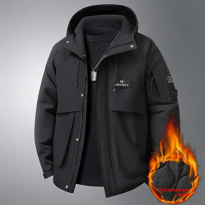 

plus Size Thiened Winter Cotton Jaet for Men Warm Anti-Cold Workwear Cotton Coat Faionable Urban Sle Hooded Zipper Cl...