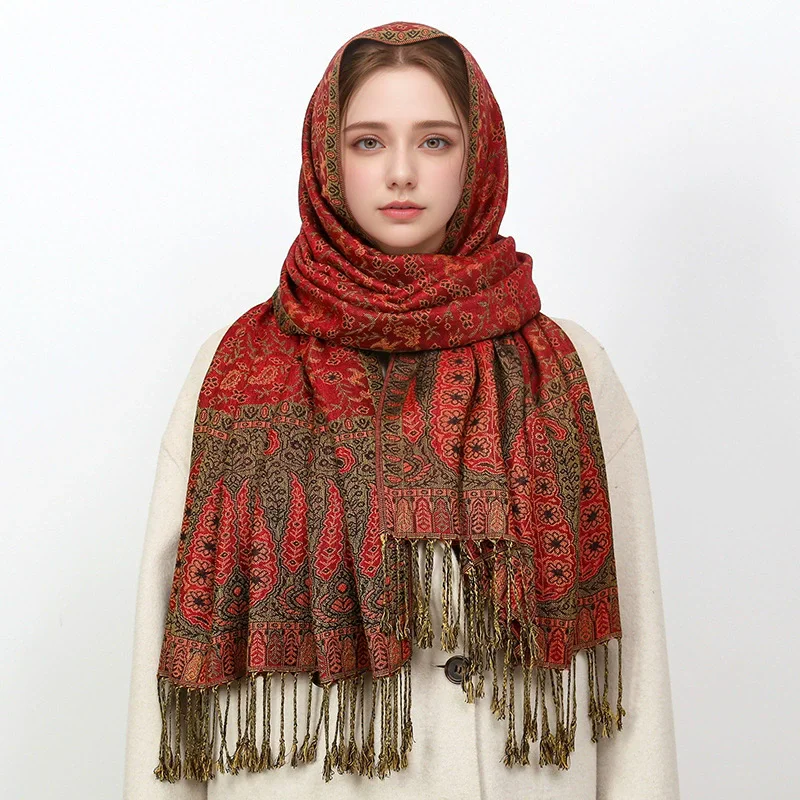 Fashion Imitation Cashmere Pashmina Paisley Tassel Scarf Long Scarf Shawl Soft Breathable Sun-Resistant Headkerchief