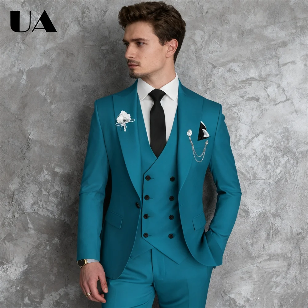 ULBYANRY الصلبة 3 قطعة رجل بدلة رسمية مجموعة (سترة سترة السراويل) زفاف العريس Bestman سهرة بدلة عمل XXS-7XL