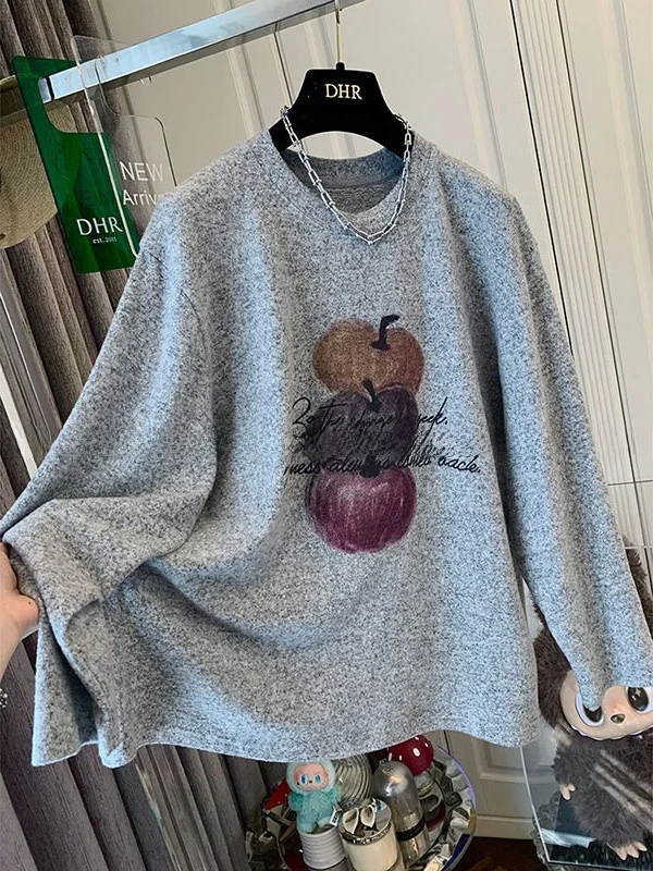 เสื้อยืดพิมพ์ลายพิเศษ ไซส์ใหญ่ 300 นิ้ว แขนยาว ทรงหลวม สไตล์ลำลอง สำหรับผู้หญิงอ้วน แฟชั่นทันสมัย