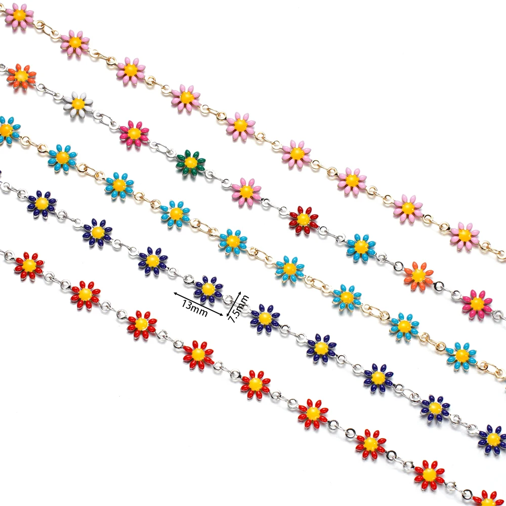 1Meter Cute Daisy Copper Enamel Gold/Steel Color Chain For Jewelry Making Sun Flowers Link Chains DIY Necklace Bracelet Supplies