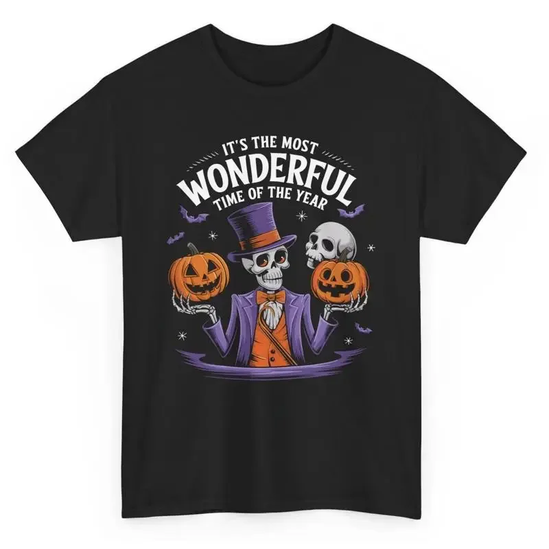 

Skeleton Pumpkin Halloween It's The Most Wonderful Time Graphic T Shirt Breathable Cotton Crew Neck Tee for Men