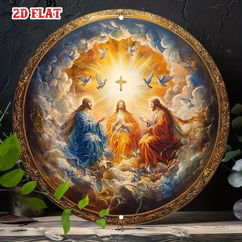 Ascension Radiant Sun Jesus Tin Sign - Unframed Round Aluminum Wall Art, Vibrant Religious Boho Decor for Living Room Indoor