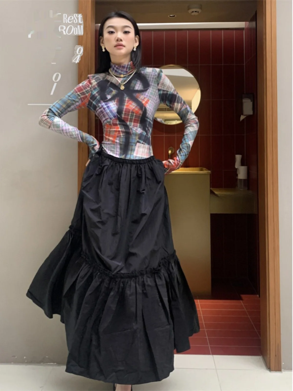 

Уютное базовое платье с длинными рукавами и принтом, с высокой талией, для повседневного использования, осень-зима